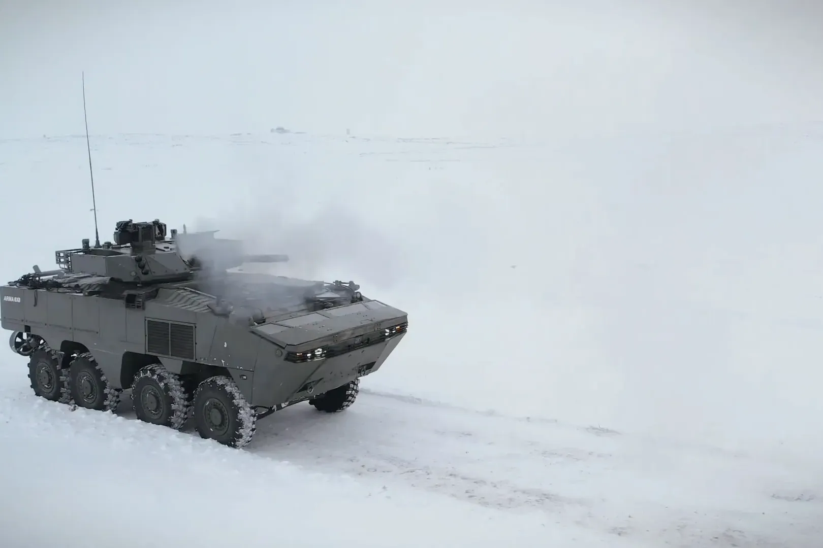 TAIMAS 8×8 after a shot during winter firing trials